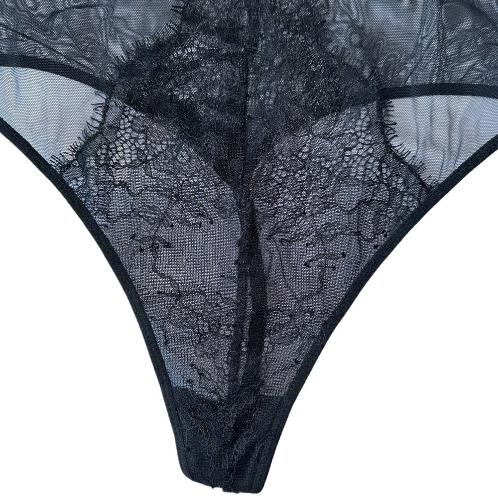VICTORIA'S SECRET SEXY BLACK LACE MESH SLIP-ON BODYSUIT  ONE-PIECE LINGERIE S - Picture 5 of 16